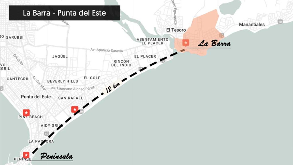 Mapa de localização de La Barra, um dos melhores lugares onde se hospedar em Punta del Este.